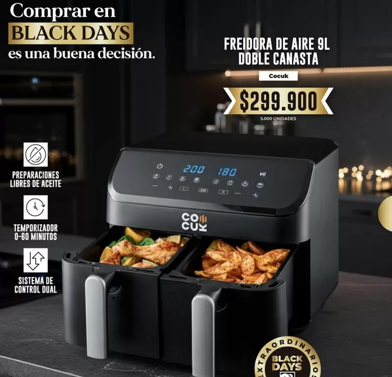 Sistema - FREIDORA DE AIRE 9L DOBLE CANASTA