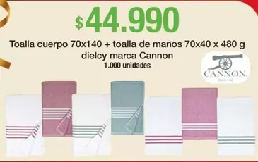 Cannon - Toalla cuerpo 70x140 + toalla de manos 70x40 x 480 g
