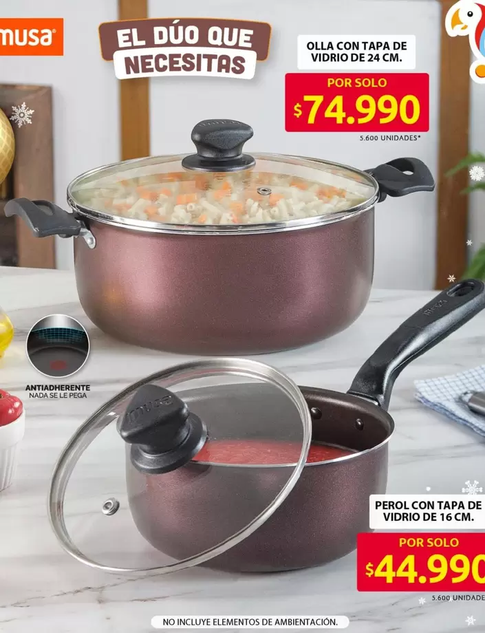 Duo - OLLA CON TAPA DE VIDRIO DE 24 CM, PEROL CON TAPA DE VIDRIO DE 16 CM