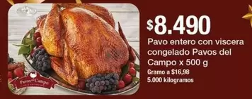 Pavos del Campo - Pavo entero con viscera congelado