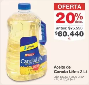 Canola Life - Aceite de x 3 Lt