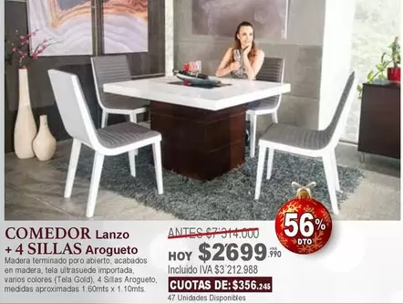Gold - COMEDOR Lanzo + 4 SILLAS Arogueto