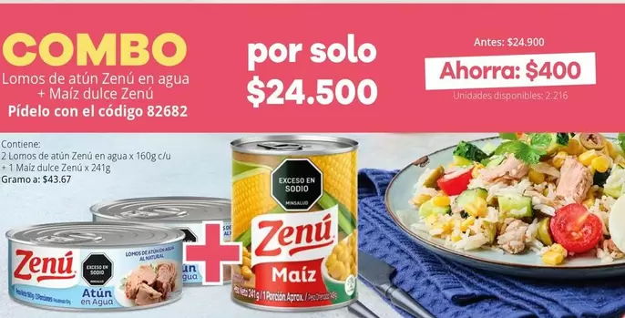 Zenú - Lomos de atún en agua, Maiz dulce