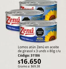 Zenú - Lomos atún en aceite de girasol x 3 unds x 80g c/u