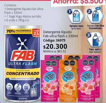Fab - Detergente líquido  ultra flash x 330ml