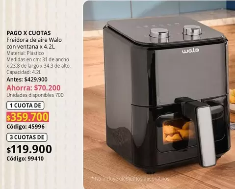 Pago - Freidora de aire con ventana x 4.2L