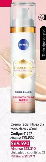 Nivea - Crema facial dia tono claro x 40ml 41547