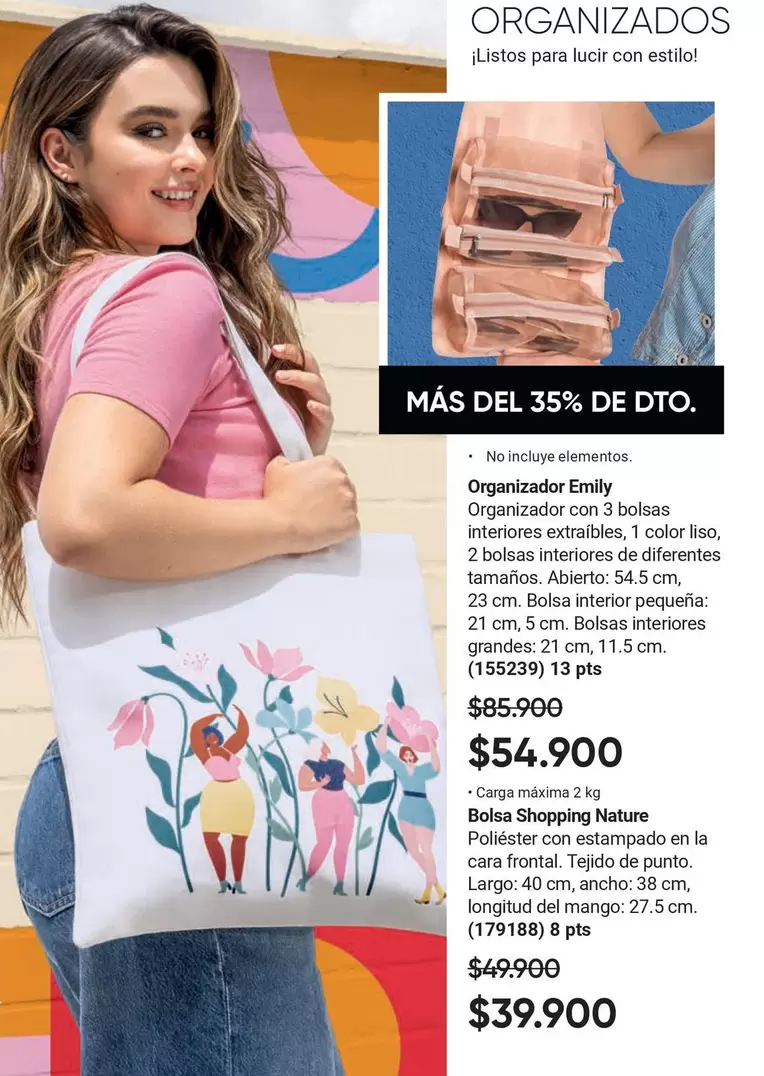 Estilo - Organizador Emily con 3 bolsas interiores extraíbles, 1 color, Bolsa interior de diferentes tamaños