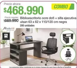 ModuOfi - Biblioescritorio Ocre Dofi + Silla Ejecutiva Ulsan 63 X 62 X 110/120 Cm Negra