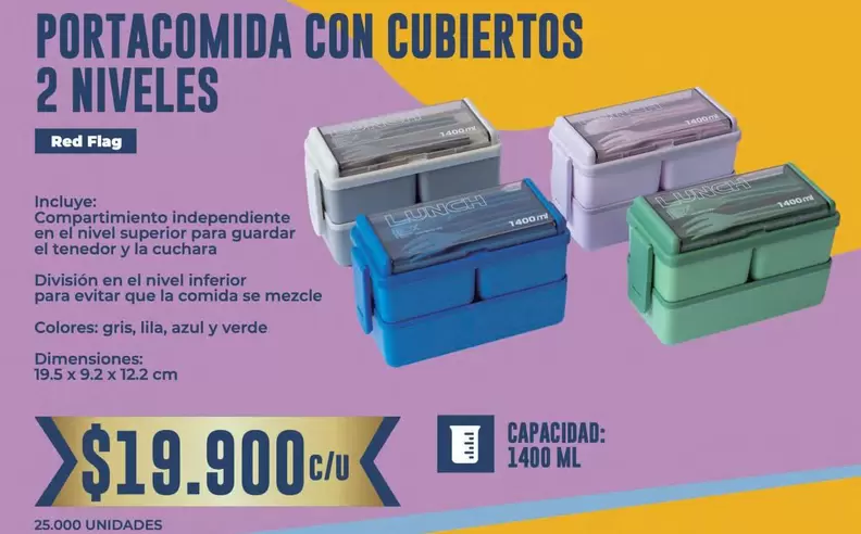 PORTACOMIDA CON CUBIERTOS 2 NIVELES