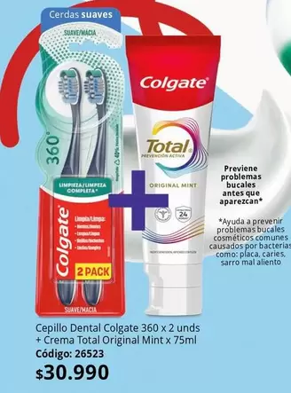 Colgate - Cepillo Dental 360 x 2 unds + Crema Total Original Mint x 75ml