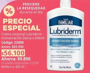 Lubriderm - Crema corporal Humectación Diaria x 946ml