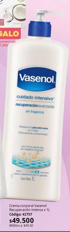 Vasenol - Crema corporal x1  Recuperación intensa x 1L