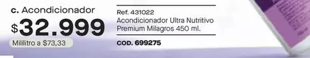 Premium - Acondicionador Ultra Nutritivo  Milagros 450 ml