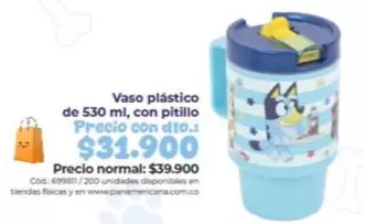 Vaso plástico de 530 ml, con pitillo