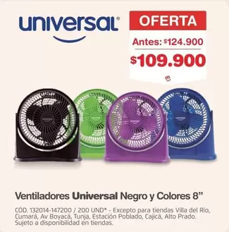 Universal - Ventiladores Negro y Colores 8"