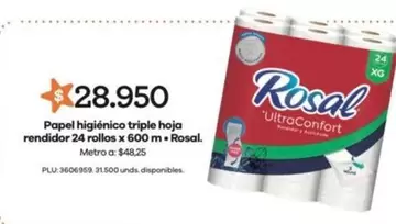 Rosal - Papel higiénico triple hoja rendidor 24 rollos x 600 m