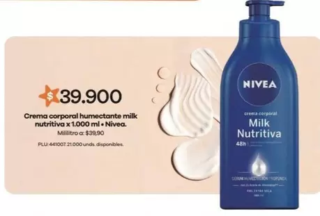 Nivea - Crema corporal humectante milk nutritiva x 1.000 ml
