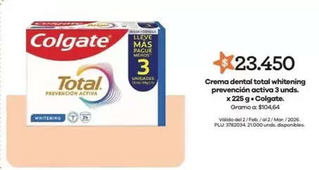 Colgate - Crema dental total whitening prevención activa