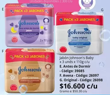 Johnson's - Jabón Baby x 3 unds x 110g c/u