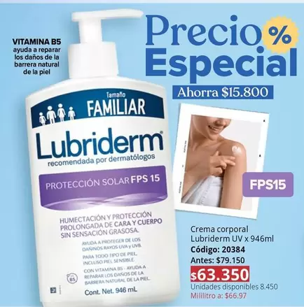 Lubriderm - Crema corporal UV x 946ml Código: 20384