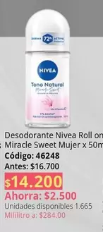 Nivea - Desodorante Roll on Miracle Sweet Mujer x 50m