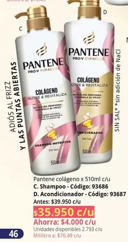 Pantene - Colágeno Shampoo - Código: 93686, Colágeno Acondicionador - Código: 93687