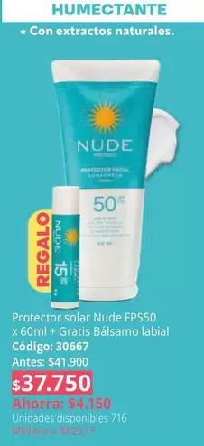 Nude - Protector solar FPS50 x 60ml + Gratis Balsamo labial
