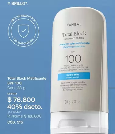 Yanbal - Total Block Matificante SPF 100