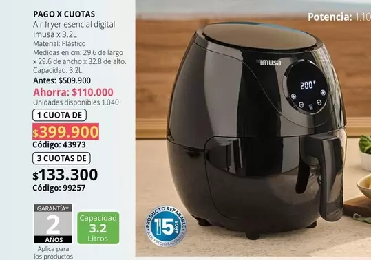 Imusa - Air fryer esencial digital