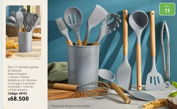 no - Set x 11 utensilios grises en silicona
