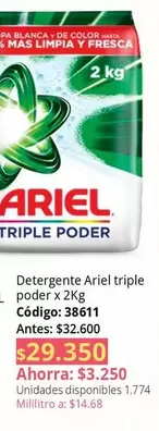 Ariel - Detergente  triple poder x 2Kg