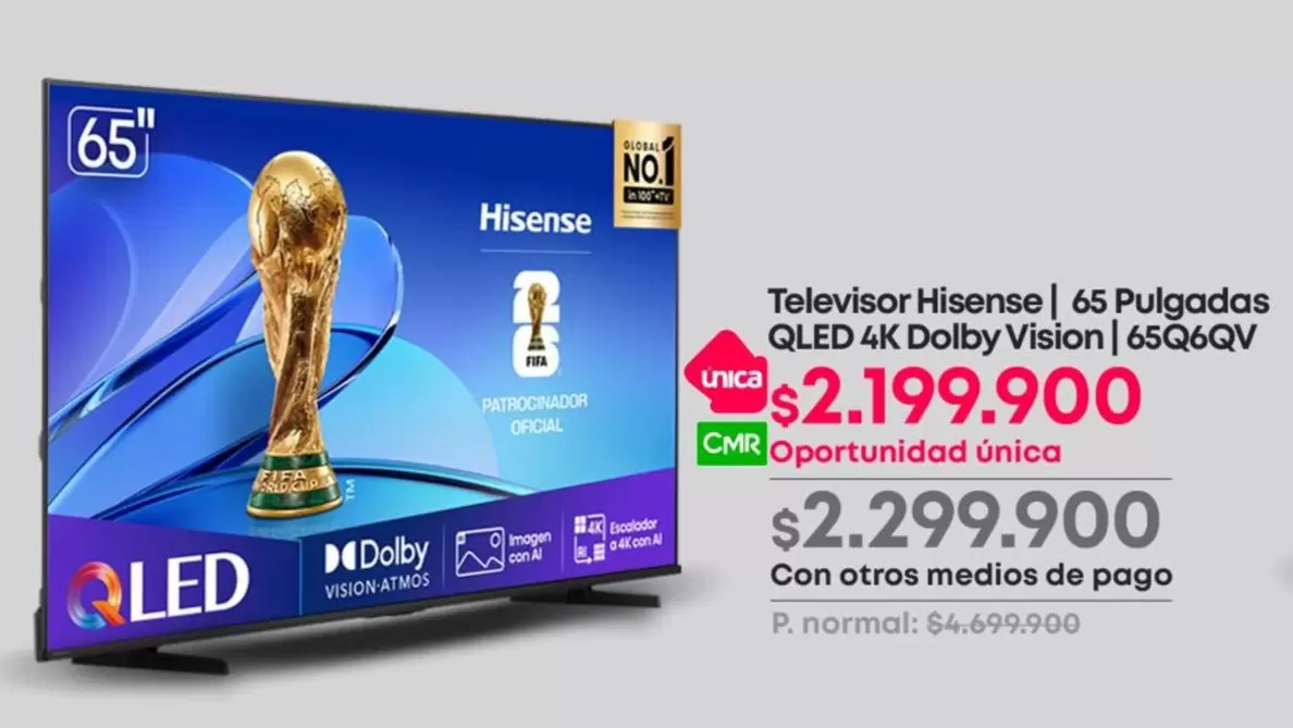 Hisense - Televisor 65 Pulgadas QLED 4K Dolby Vision | 65Q6QOV