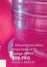 Nivea - Bálsamo para labios Fresa x 4.8g Código: 38994
