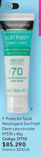 Neutrogena - Protector facial Derm care sin color FPS70