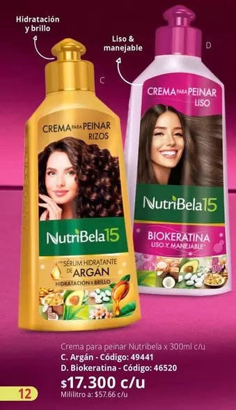 NutriBela - Crema para peinar Nutribela x 300ml c/u C. Argán - Código: 49441, D. Biokeratina - Código: 46520