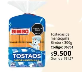 Bimbo - Tostadas de mantequilla  x 300g Código: 36761
