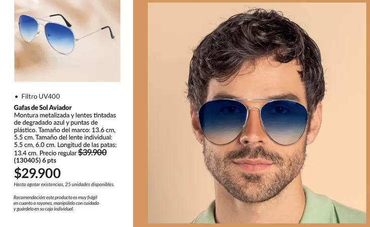 Sol - Filtro UV400 Gafas de  Aviador