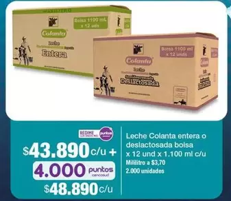Colanta - Leche entera o deslactosada bolsa