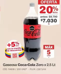 Coca Cola - Gaseosa Coca-Cola Zero x 2.5 Lt CÓD. 114618
