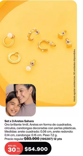 Oro - Set x 3 Aretes Sahara