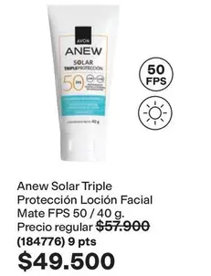 Avon - Anew Solar Triple Protección Loción Facial Mate FPS 50