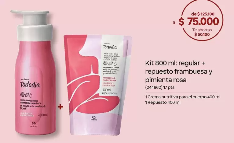 Natura - Kit 800 ml: regular + repuesto frambuesa y pimienta rosa