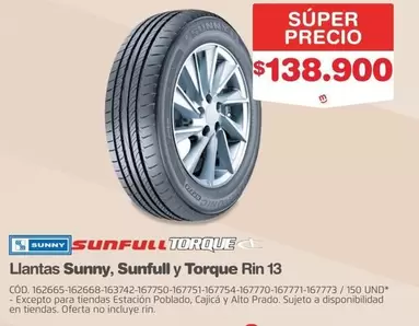 Sunfull - Llanta Rin 13