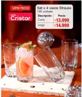 Cristal - Set x 4 vasos Strauss