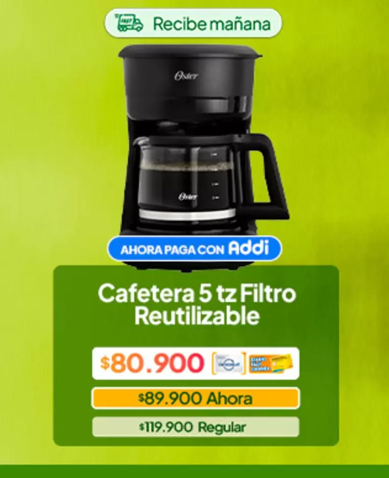 Oster - Cafetera 5 tz Filtro Reutilizable