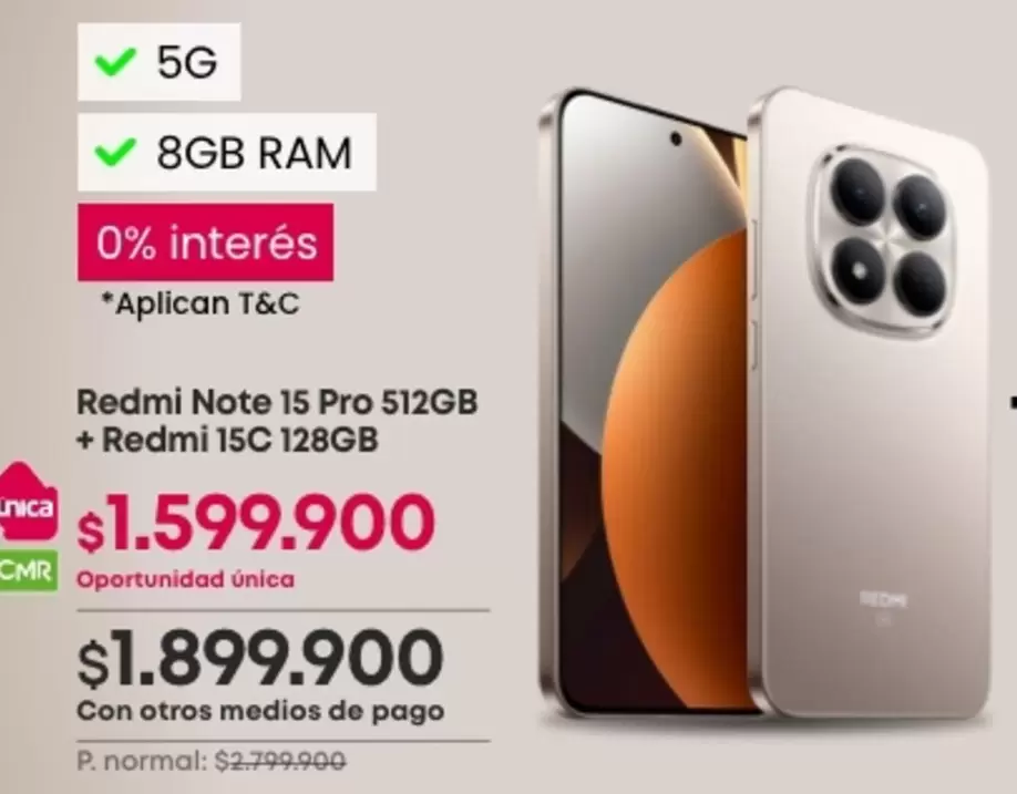 Pago - Redmi Note 15 Pro 512GB + Redmi 15C 128GB