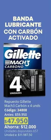 Gillette - Repuesto Mach3 Carbón x 4 unids