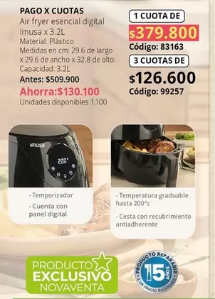 Imusa - Air fryer esencial digital