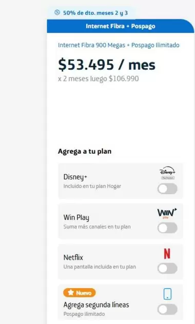 Disney - Internet Fibra 900 Megas